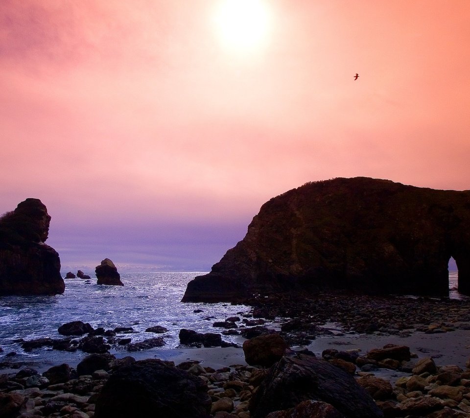 Обои скалы, камни, закат, побережье, rocks, stones, sunset, coast разрешение 1920x1080 Загрузить