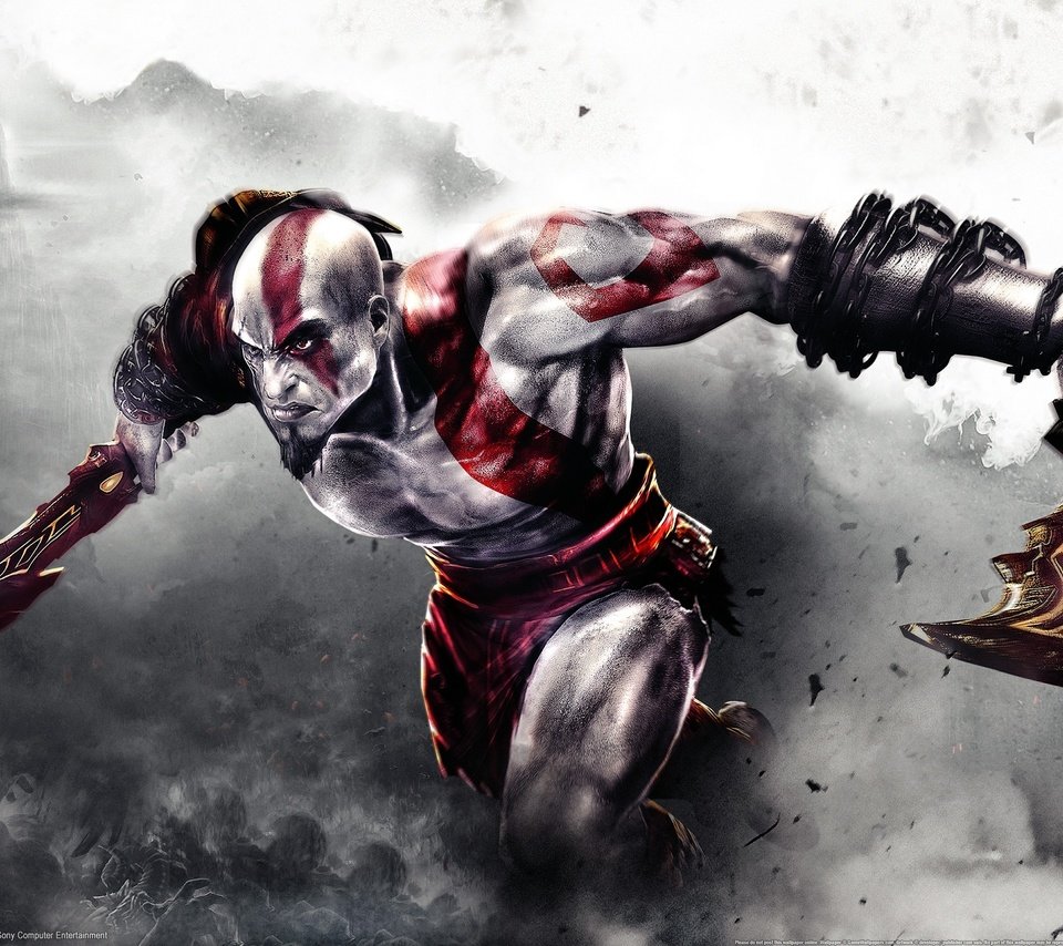 Обои сони, god of war 3, ps3, клинки, бог войны, кратос, sony, swords, god of war, kratos разрешение 2560x1600 Загрузить