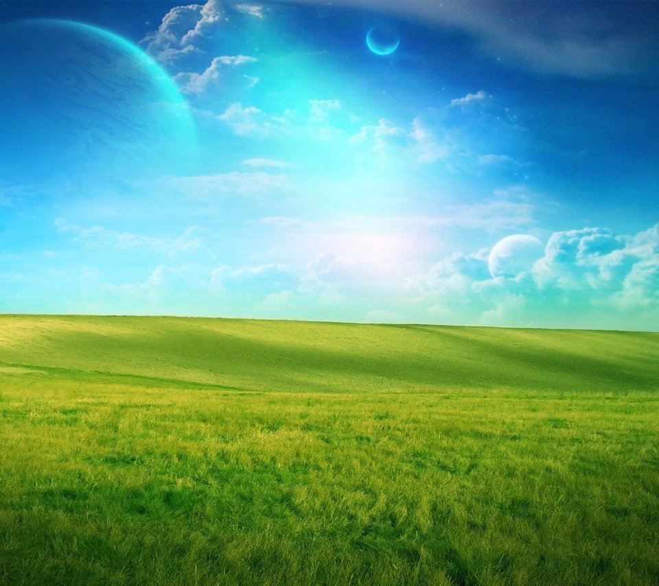 Обои облака, зелёный, поле, планета, clouds, green, field, planet разрешение 1920x1200 Загрузить