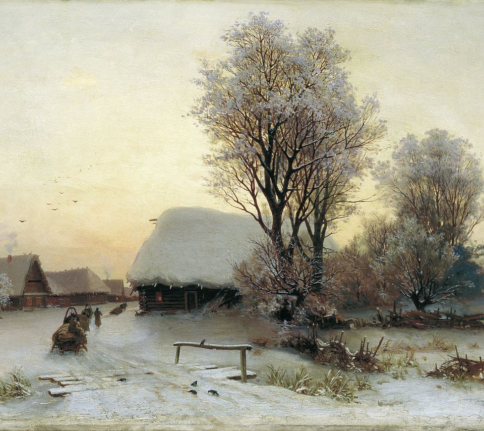 Обои картина, кондратенко, зимний вечер, picture, kondratenko, winter evening разрешение 1955x1400 Загрузить