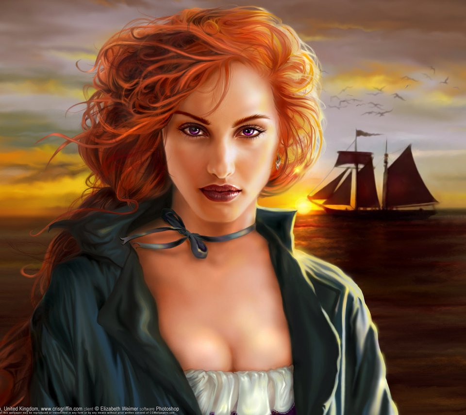 Обои корабль, рыжая, плащ, christine griffin, ship, red, cloak разрешение 1920x1200 Загрузить