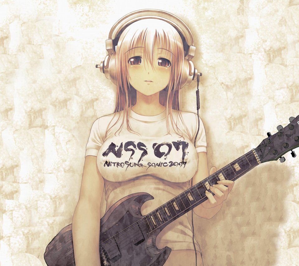 Обои девушка, гитара, наушники, грудь, girl, guitar, headphones, chest разрешение 2610x1631 Загрузить