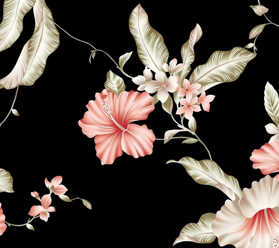 Обои цветы, рисунок, бутоны, текстура, лепестки, черный фон, розовые цветы, flowers, figure, buds, texture, petals, black background, pink flowers разрешение 1920x1080 Загрузить