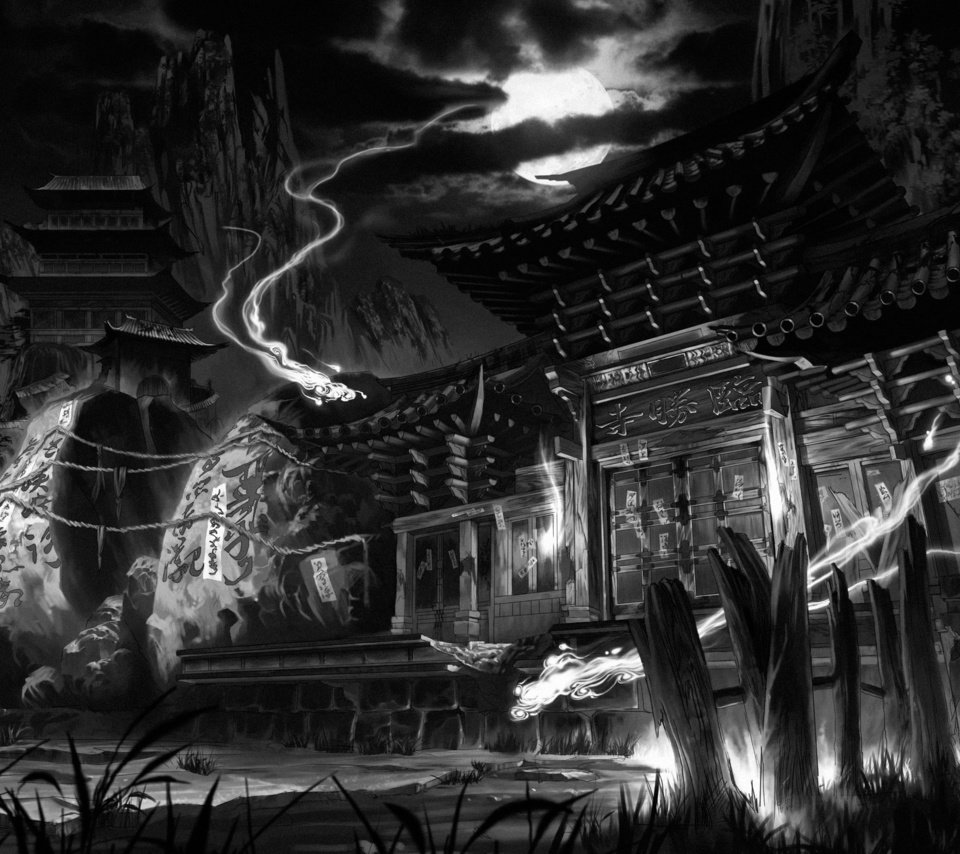 Обои ночь, храм, черно-белая, дом, темнота, магия, духи, night, temple, black and white, house, darkness, magic, perfume разрешение 2560x1600 Загрузить