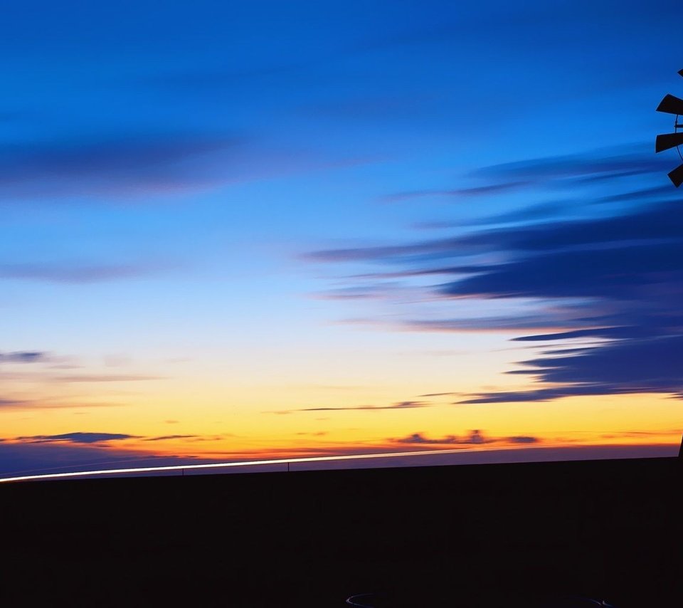 Обои вечер, закат, ветряк, the evening, sunset, windmill разрешение 2560x1024 Загрузить