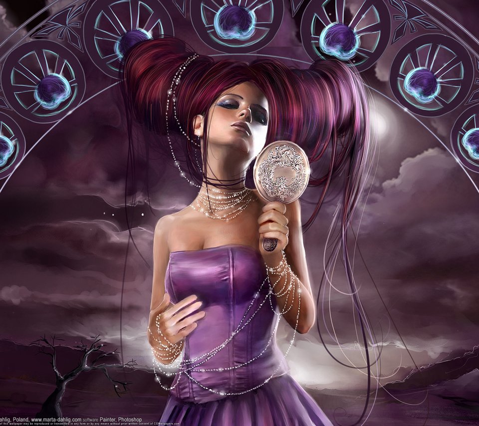 Обои фиолетовый, прическа, marta dahlig, алчность, фэнтази, purple, hairstyle, greed, fantasy разрешение 1920x1200 Загрузить