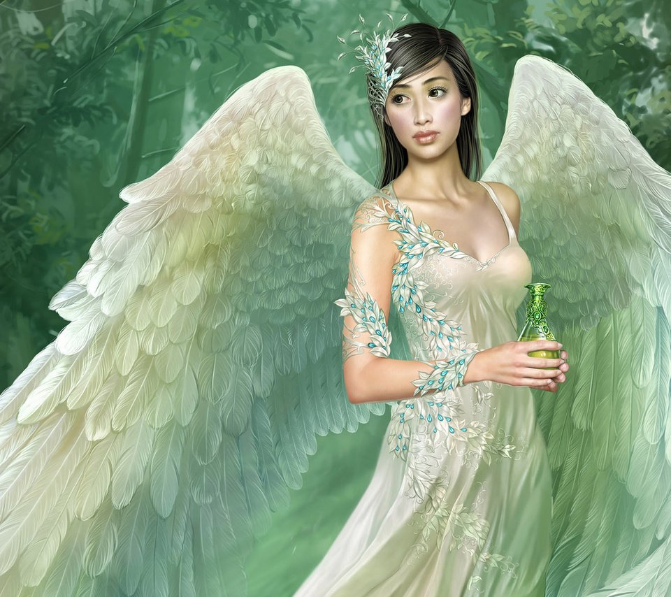 Обои девушка, платье, крылья, белый, ангел, tang yuehui, girl, dress, wings, white, angel разрешение 1920x1200 Загрузить