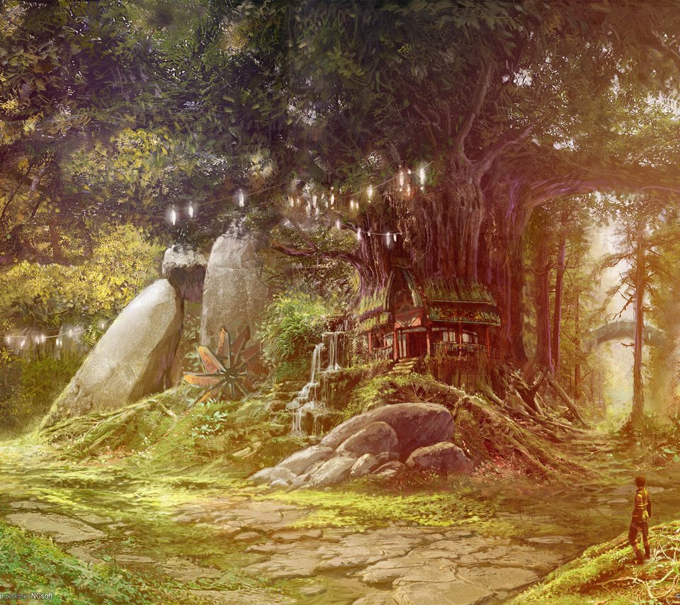 Обои лес, человек, дом, сказка, tower of eternity, айон, forest, people, house, tale, aion разрешение 1920x1200 Загрузить