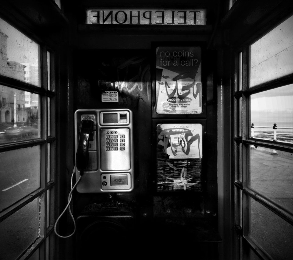 Обои черно-белая, телефон, будка, black and white, phone, booth разрешение 1920x1200 Загрузить