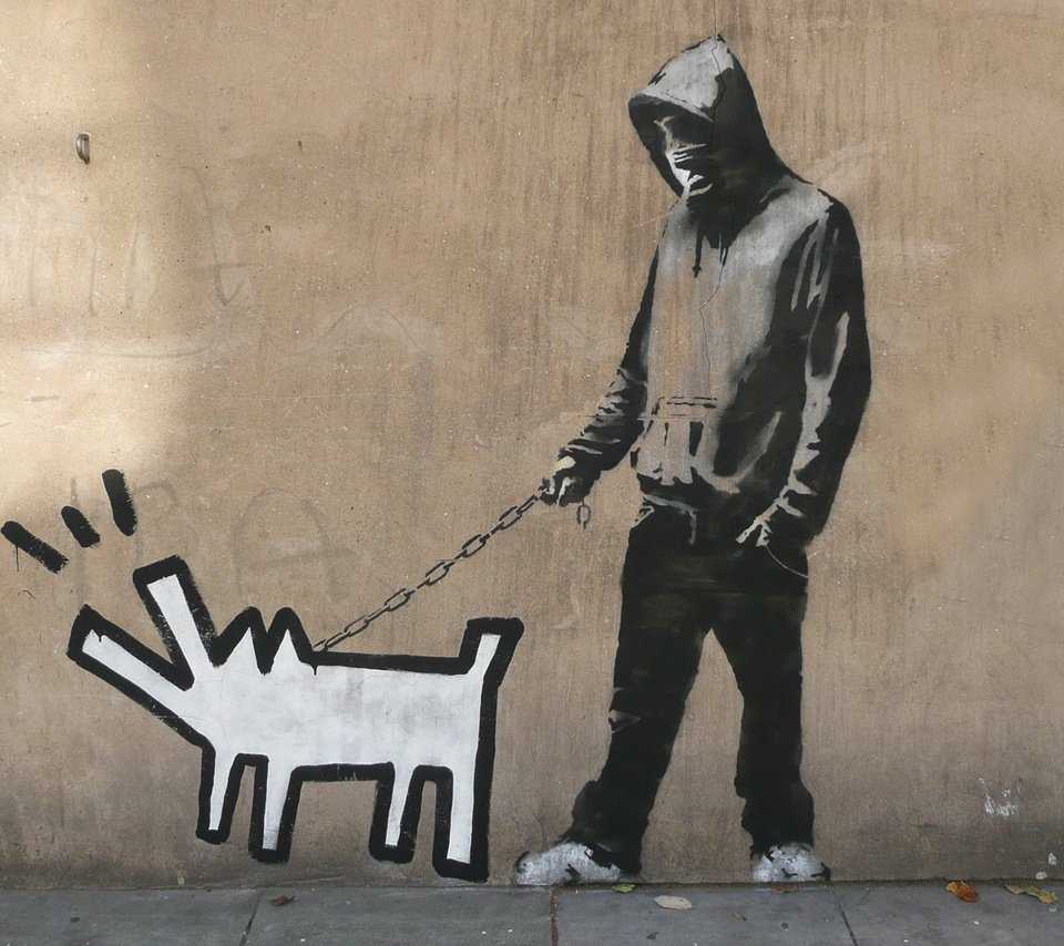 Обои banksy, графитти, haring dog, graffiti разрешение 1920x1200 Загрузить