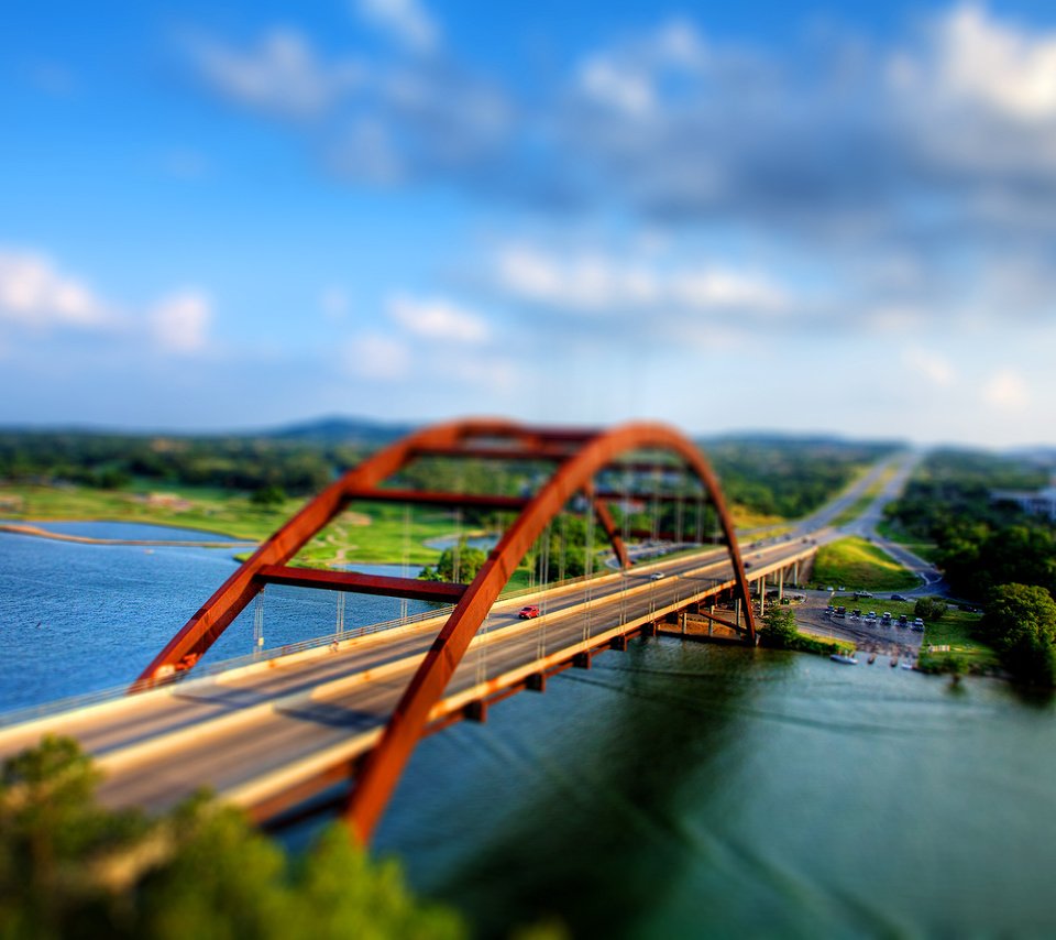 Обои дорога, мост, tilt shift, road, bridge разрешение 2193x1459 Загрузить