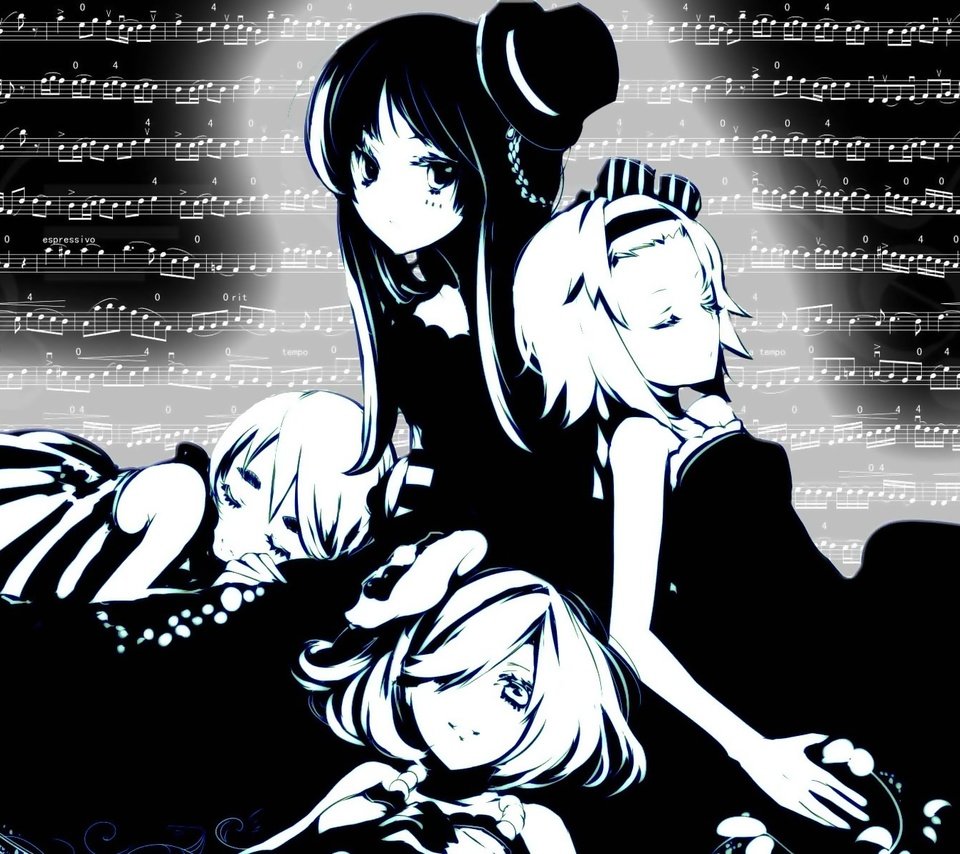 Скачать обои k-on, черно-белое аниме, black and white anime разрешение  960x854 #21371