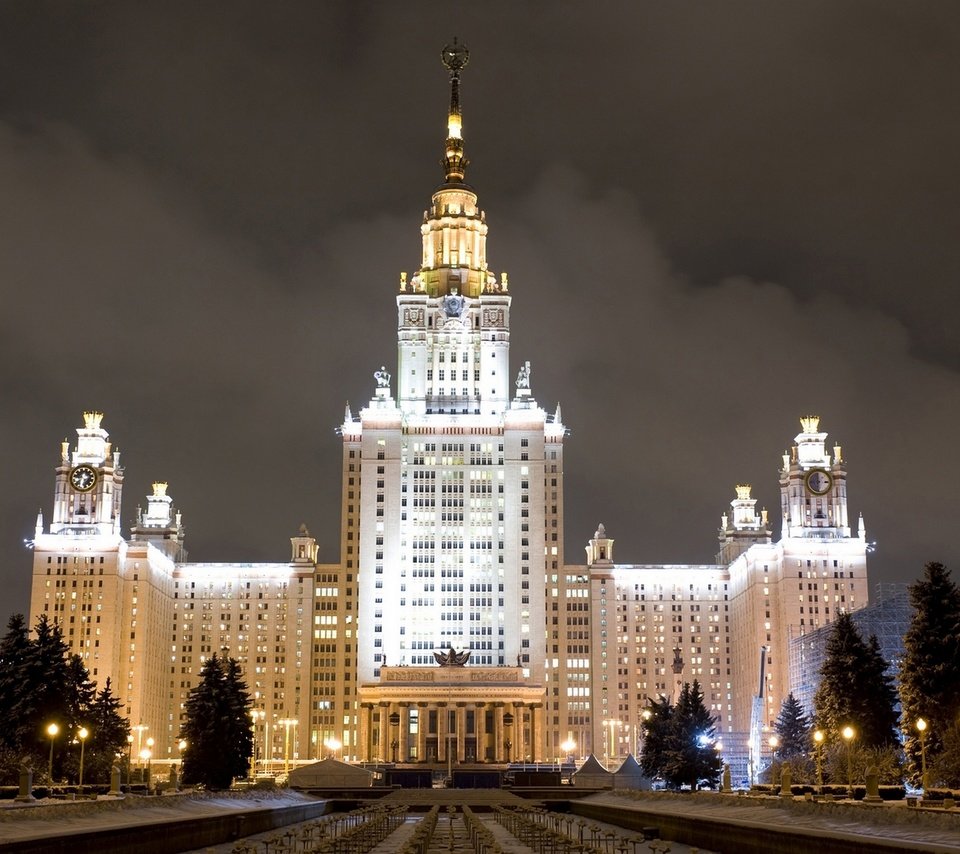 Обои зима, москва, россия, здание, университет, мгу, winter, moscow, russia, the building, university, msu разрешение 1920x1200 Загрузить