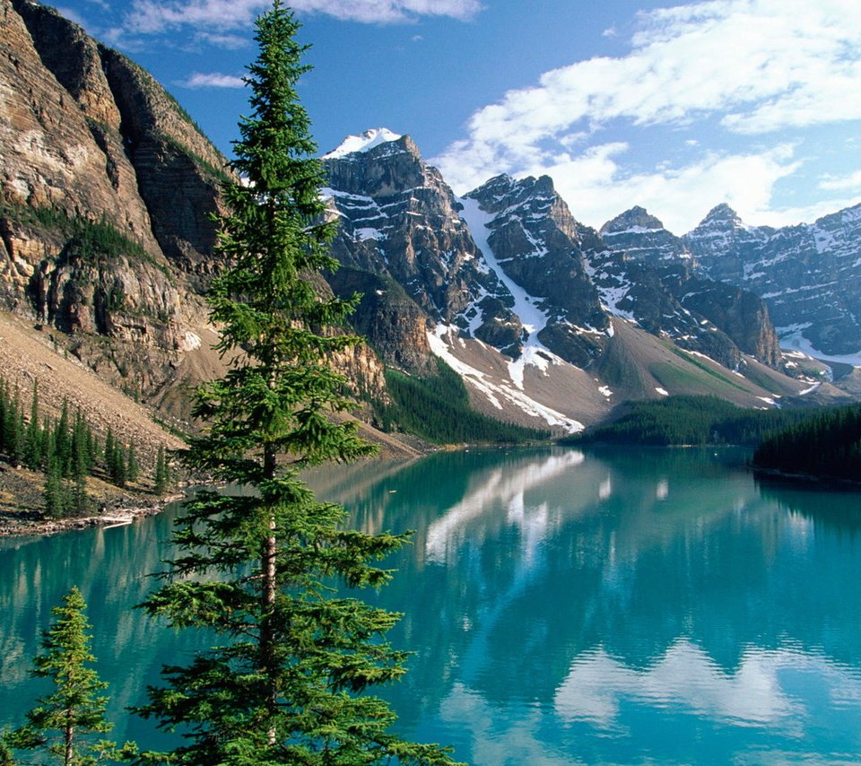 Обои горы, ели, канада, озеро морейн, банф, провинция альберта, morraine lake, mountains, ate, canada, moraine lake, banff, alberta разрешение 1920x1080 Загрузить