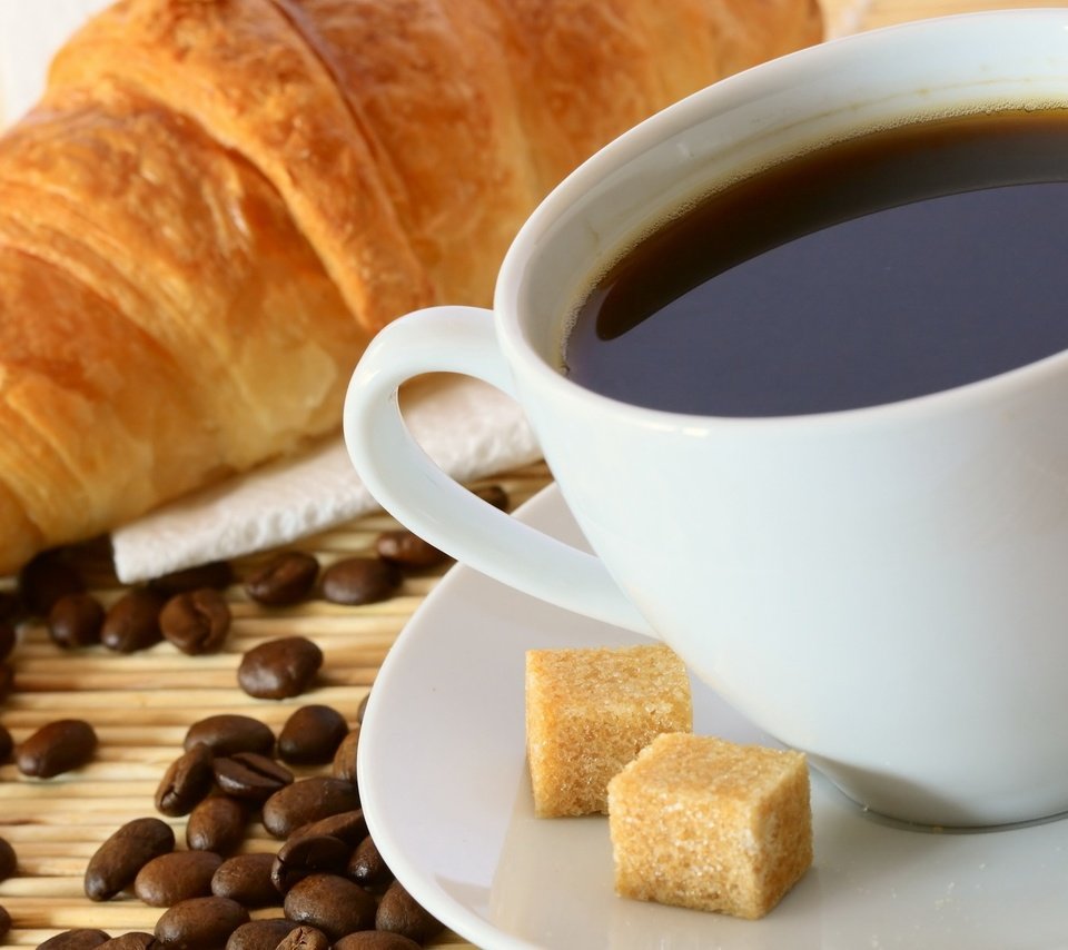 Обои зерна, кофе, чашка, напитки, кофейные, сахар, круассаны, grain, coffee, cup, drinks, sugar, croissants разрешение 1920x1200 Загрузить