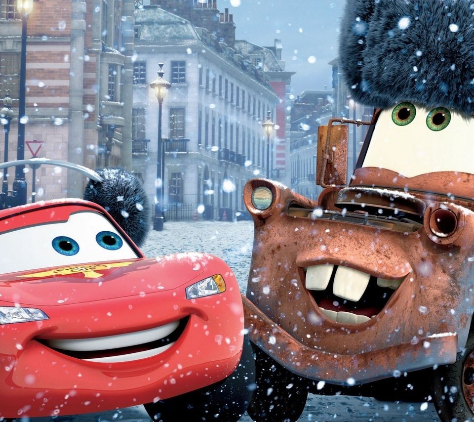 Обои снег, зима, мультфильм, тачки-2, cars2, молния маккуин, мэтр, snow, winter, cartoon, cars-2, lightning mcqueen, mater разрешение 1920x1200 Загрузить