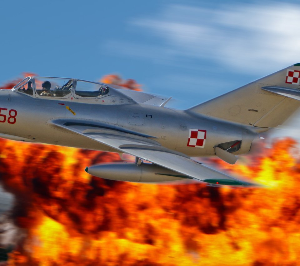 Обои небо, огонь, миг-15, the sky, fire, the mig-15 разрешение 1920x1200 Загрузить