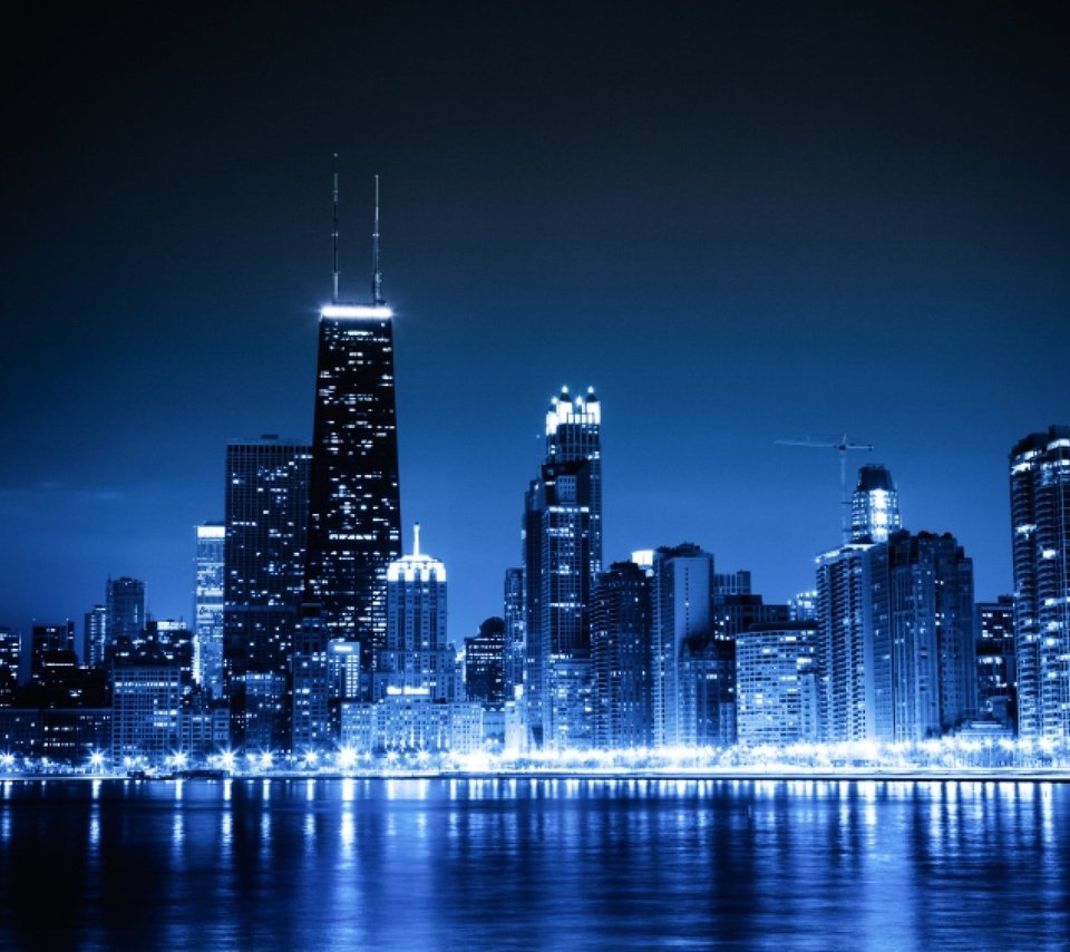 Обои ночь, чикаго, синие огни, сhicago, night, chicago, blue lights разрешение 1920x1278 Загрузить