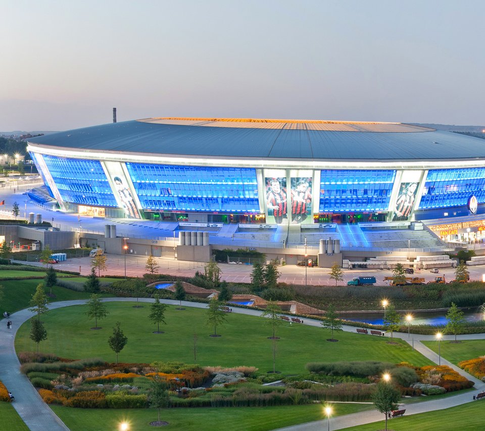 Обои стадион, украина, донецк, донбасс арена, футбольный стадион, stadium, ukraine, donetsk, donbass arena разрешение 3433x1080 Загрузить