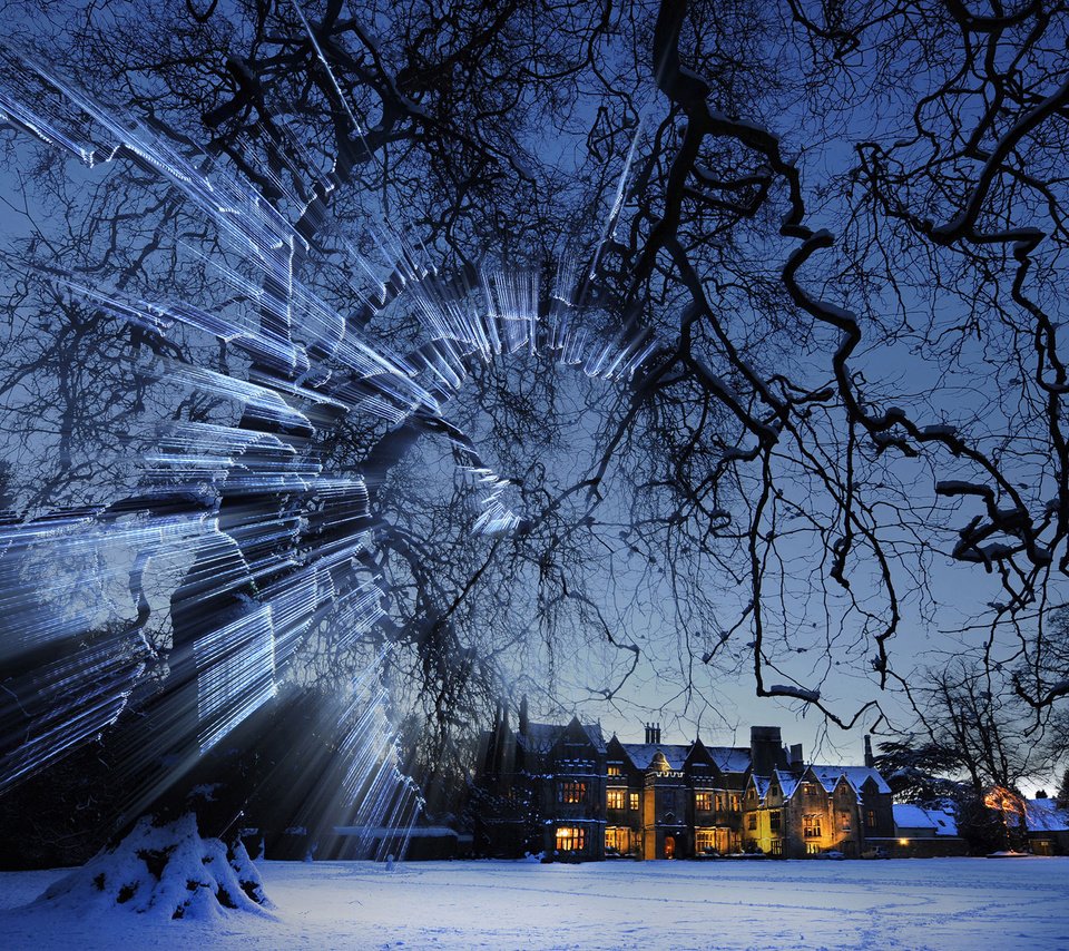 Обои снег, зима, дома, англия, бибери, snow, winter, home, england, bibury разрешение 2254x1500 Загрузить