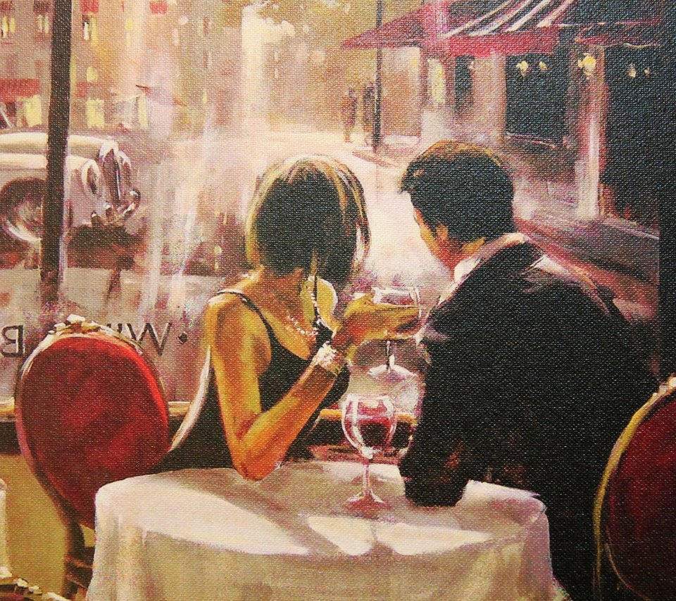 Обои двое, столик в кафе, картина из жизни, two, a table in a cafe, painting from life разрешение 1920x1200 Загрузить