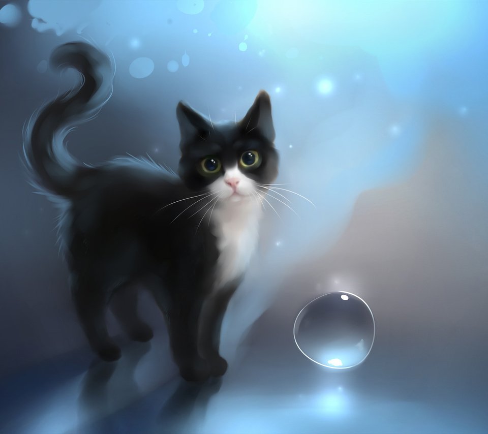 Обои глаза, арт, фон, кошка, взгляд, пузырь, apofiss, soulshine, eyes, art, background, cat, look, bubble разрешение 1920x1080 Загрузить