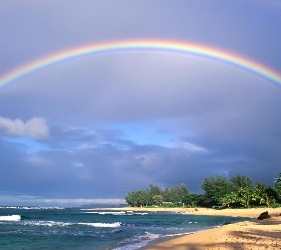 Обои волны, песок, пляж, радуга, тропики, wave, sand, beach, rainbow, tropics разрешение 1920x1080 Загрузить