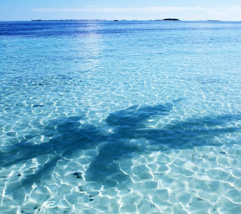 Обои небо, вода, отражение, тень, океан, пальма, мальдивы, the sky, water, reflection, shadow, the ocean, palma, the maldives разрешение 1920x1200 Загрузить