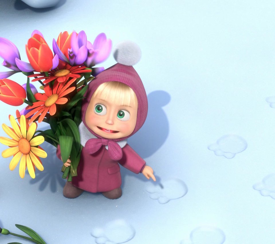 Обои цветы, снег, мультфильм, следы, маша и медведь, flowers, snow, cartoon, traces, masha and the bear разрешение 1920x1080 Загрузить