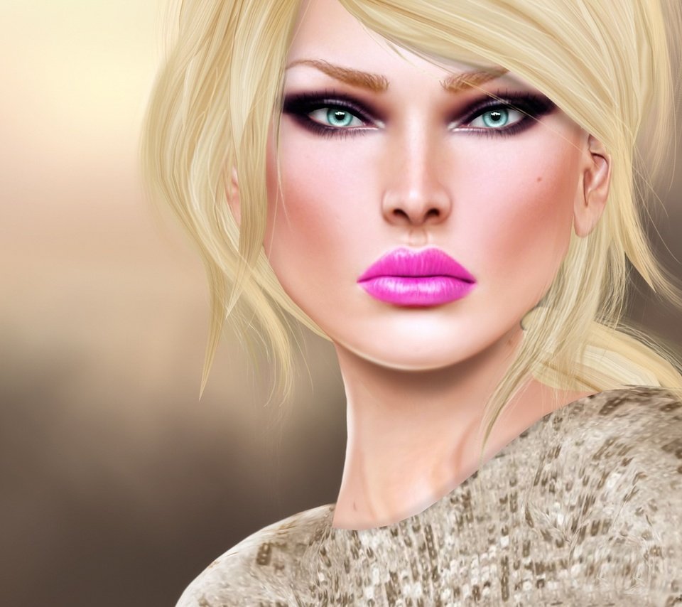 Обои девушка, блондинка, взгляд, губы, 3d графика, girl, blonde, look, lips, 3d graphics разрешение 2200x1380 Загрузить