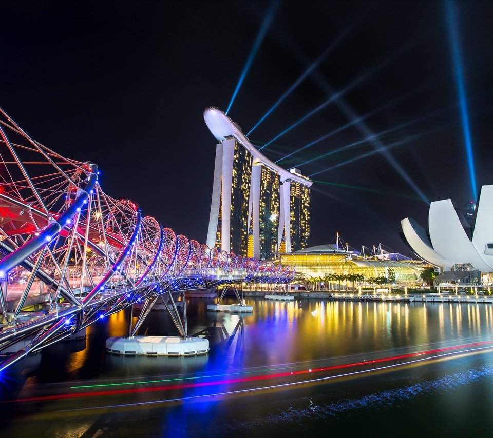 Обои ночь, огни, мост, отель, сингапур, marina bay sands, night, lights, bridge, the hotel, singapore разрешение 2048x1369 Загрузить