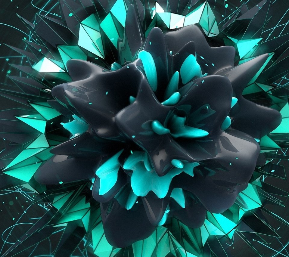 Обои цветок, графика 3d, тёмно-серый и зелёный тон, flower, 3d graphics, dark gray and green tones разрешение 1920x1080 Загрузить