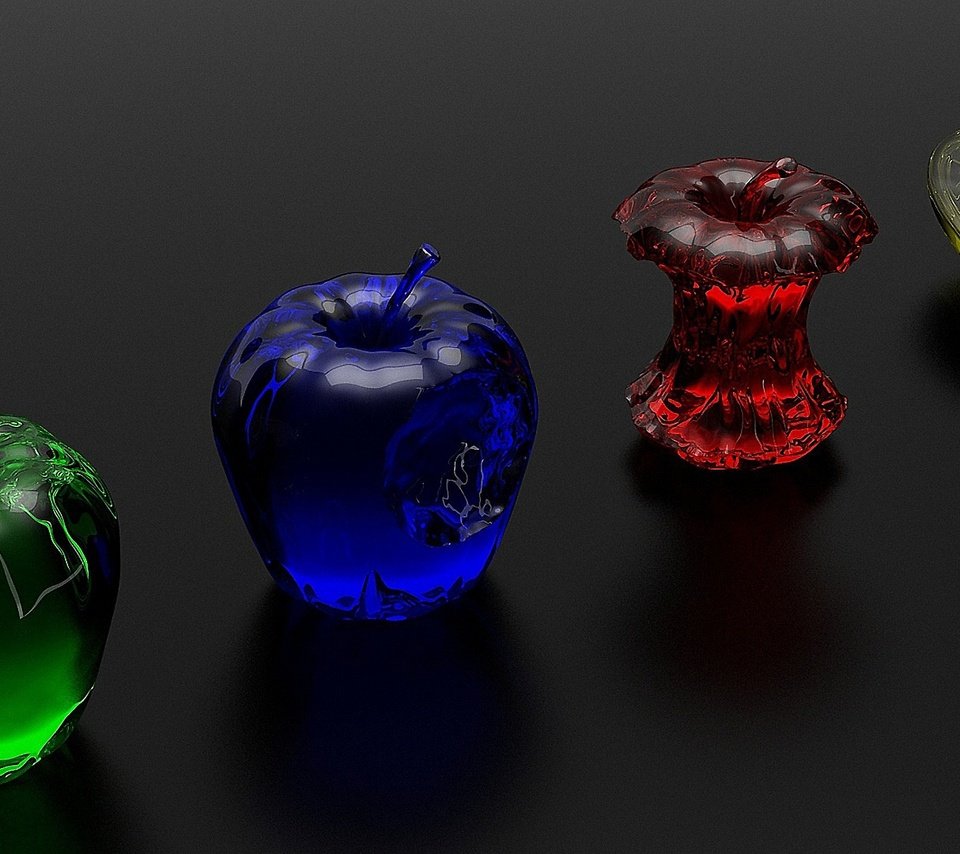 Обои разноцветные яблоки из стекла, colourful apples of glass разрешение 2560x1440 Загрузить