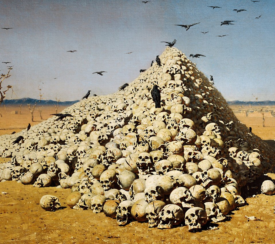 Обои черепа, верещагин, апофеоз войны, skull, vereshchagin, the apotheosis of war разрешение 1920x1080 Загрузить