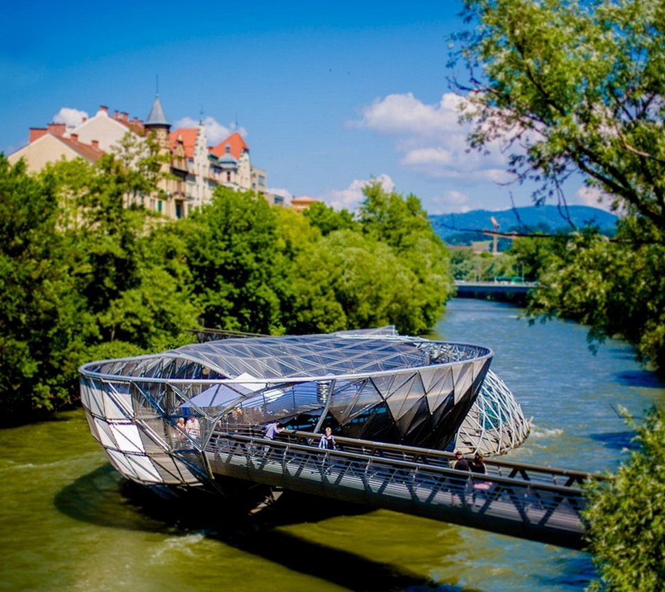 Обои река, зелень, австрия, красота, здания, грац, мост остров, river, greens, austria, beauty, building, graz, bridge island разрешение 1920x1200 Загрузить