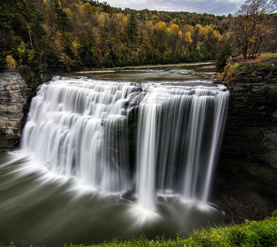 Обои водопад, осен, middle falls, letchworth state park, waterfall, autumn разрешение 1920x1200 Загрузить