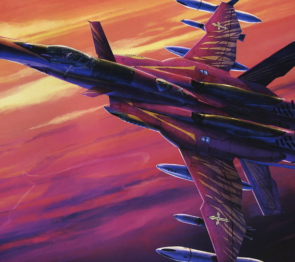 Обои арт, рисунок, самолет, истребитель, ракеты, macross zero, подвески, art, figure, the plane, fighter, missiles, suspension разрешение 1920x1200 Загрузить