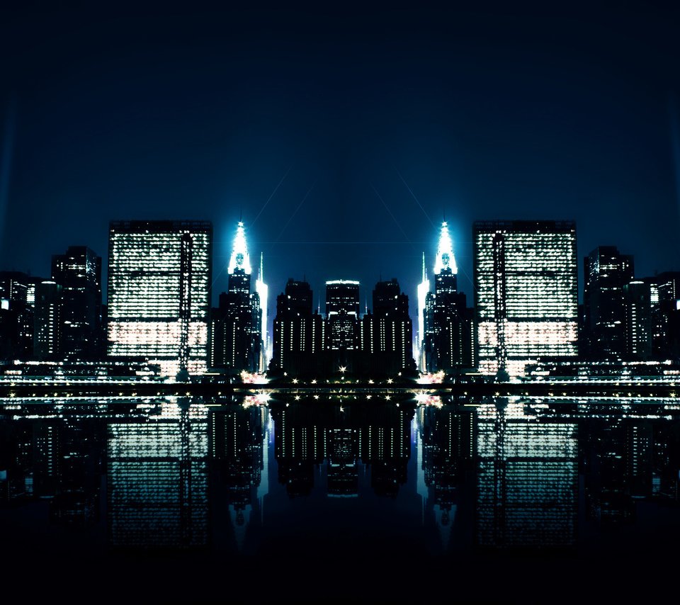 Обои отражение, города, ночного, зеркальное, reflection, city, night, mirror разрешение 2560x1600 Загрузить