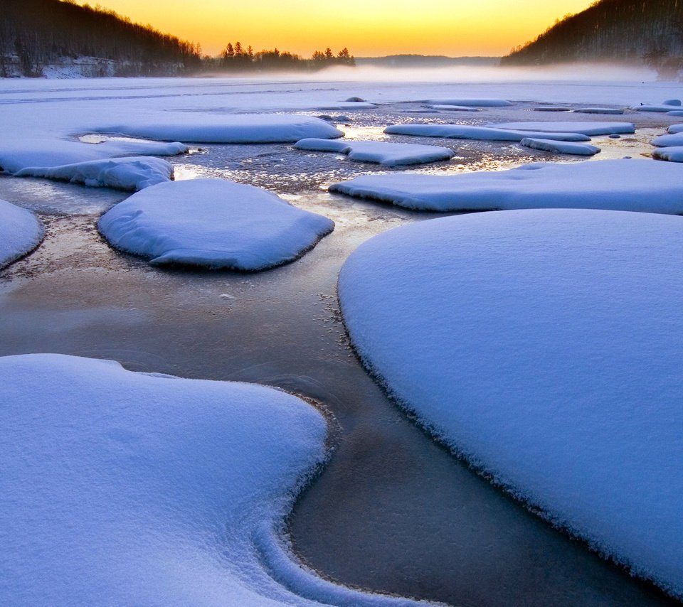 Обои река, снег, зима, river, snow, winter разрешение 1920x1080 Загрузить