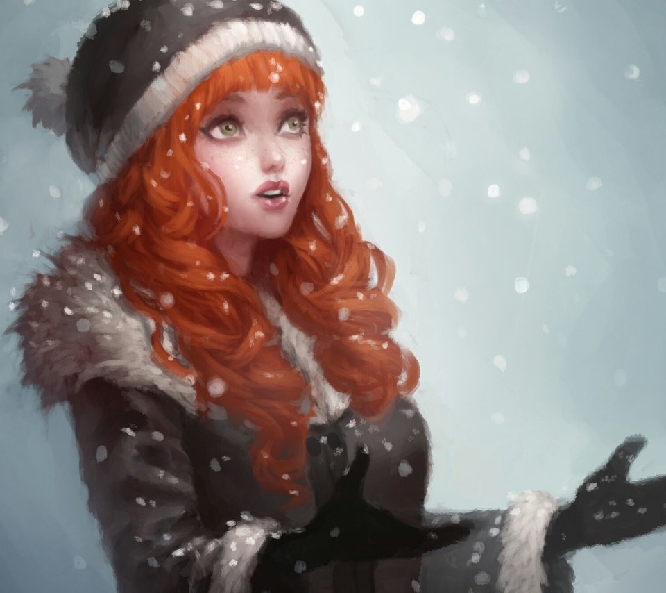 Обои арт, рисунок, снег, девушка, снежинки, рыжеволосая, art, figure, snow, girl, snowflakes, redhead разрешение 2000x1332 Загрузить