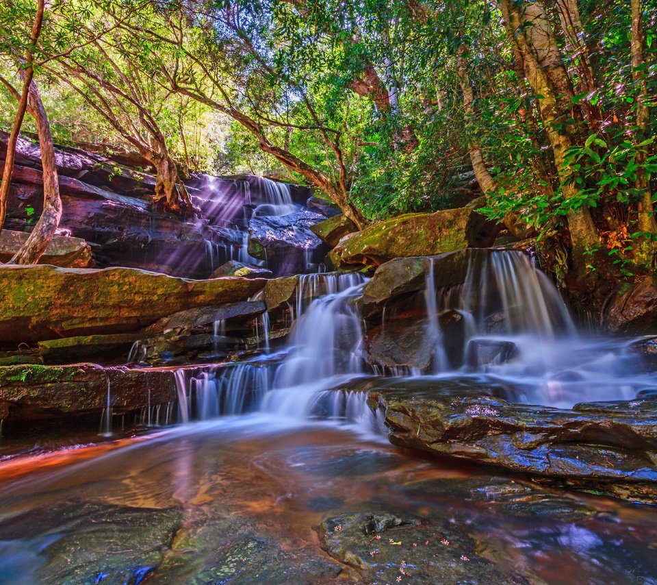 Обои деревья, природа, пейзаж, водопад, поток, trees, nature, landscape, waterfall, stream разрешение 6000x4000 Загрузить