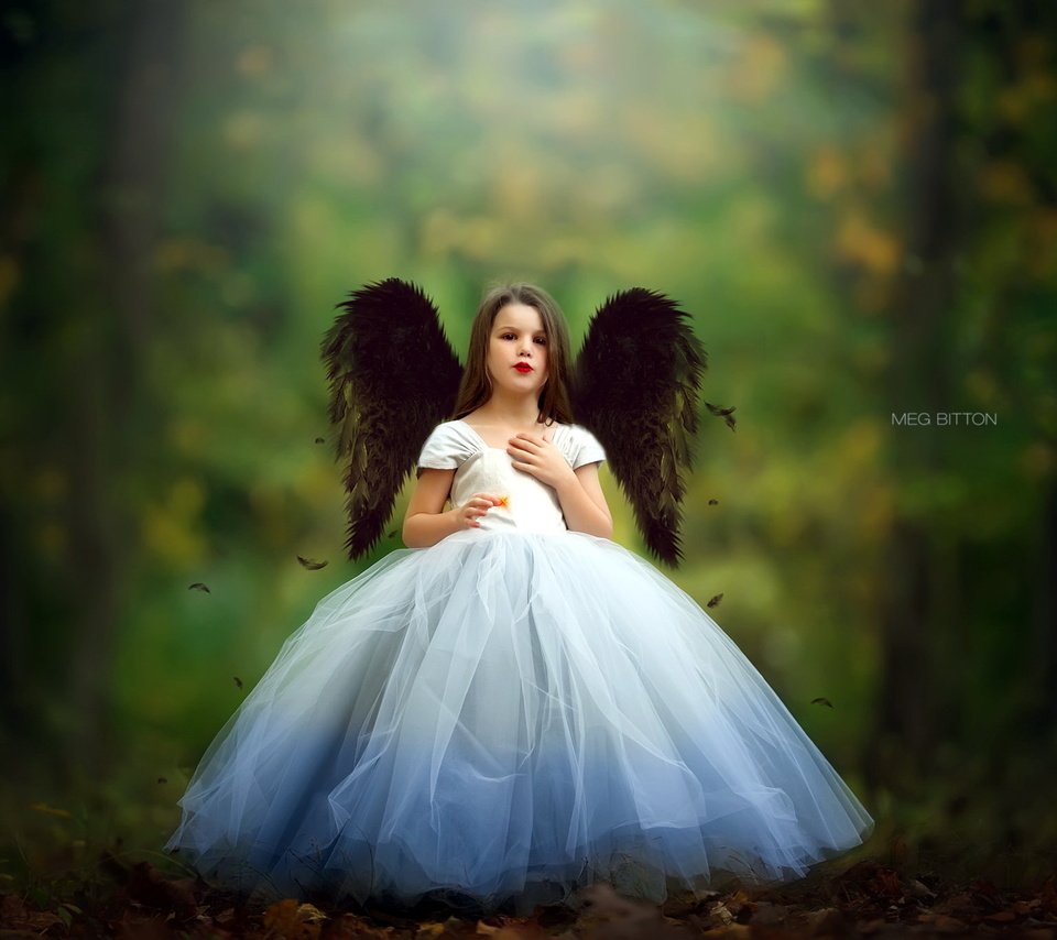 Обои фон, платье, крылья, дети, девочка, ангел, background, dress, wings, children, girl, angel разрешение 2048x1363 Загрузить