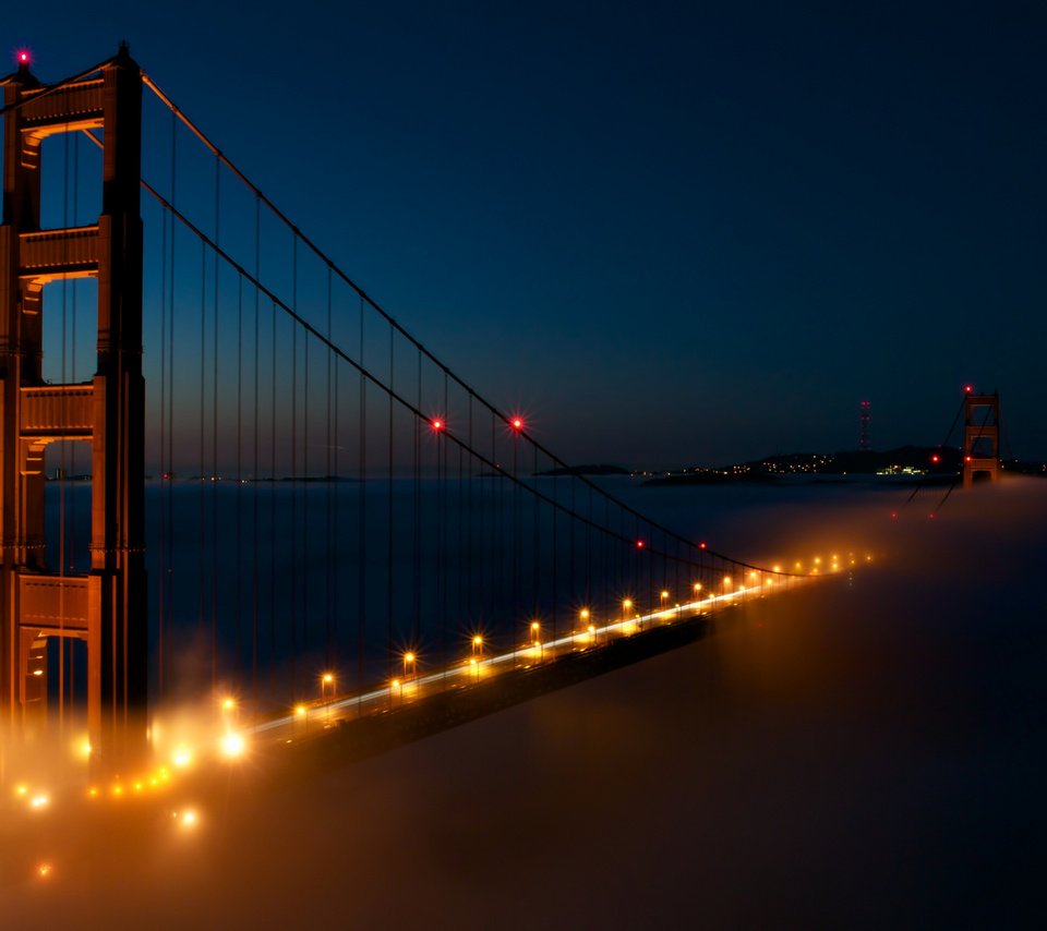 Обои ночь, огни, мост, сша, сан-франциско, золотые ворота, night, lights, bridge, usa, san francisco, golden gate разрешение 2048x1365 Загрузить