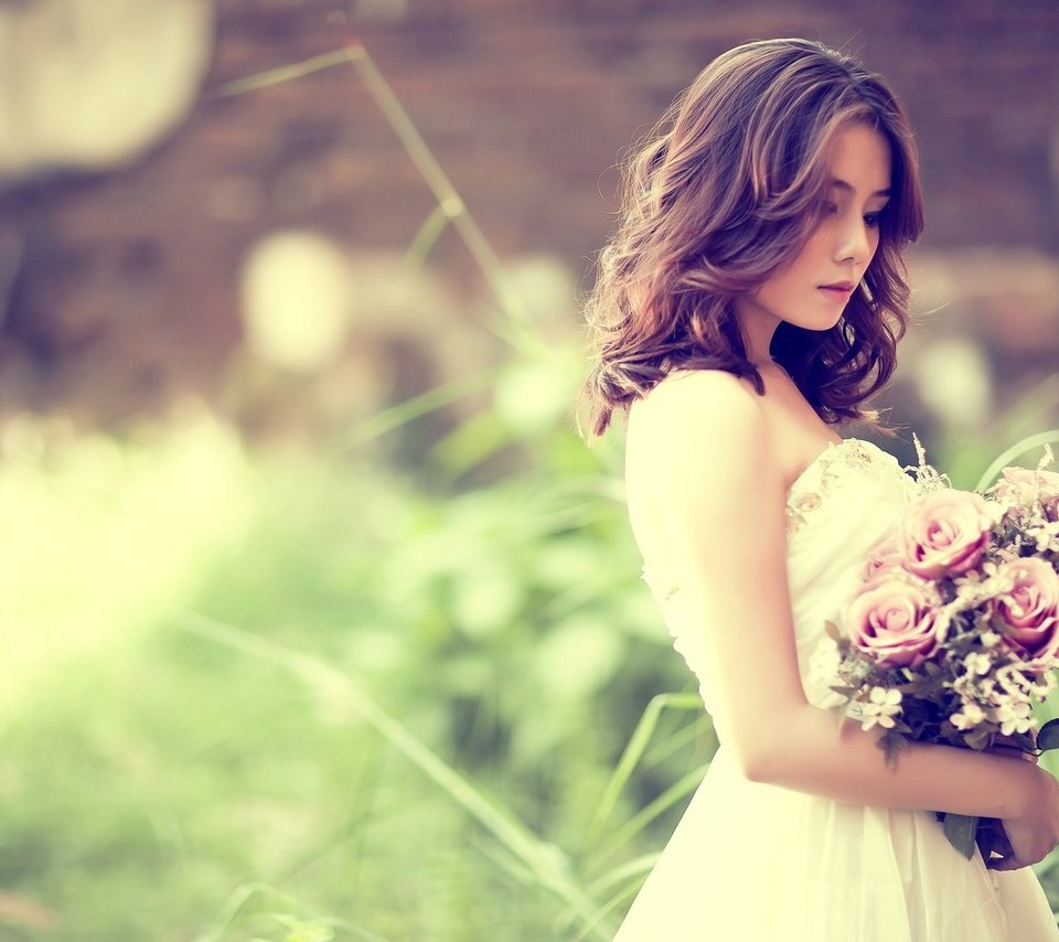 Обои девушка, платье, букет, невеста, girl, dress, bouquet, the bride разрешение 2048x1365 Загрузить