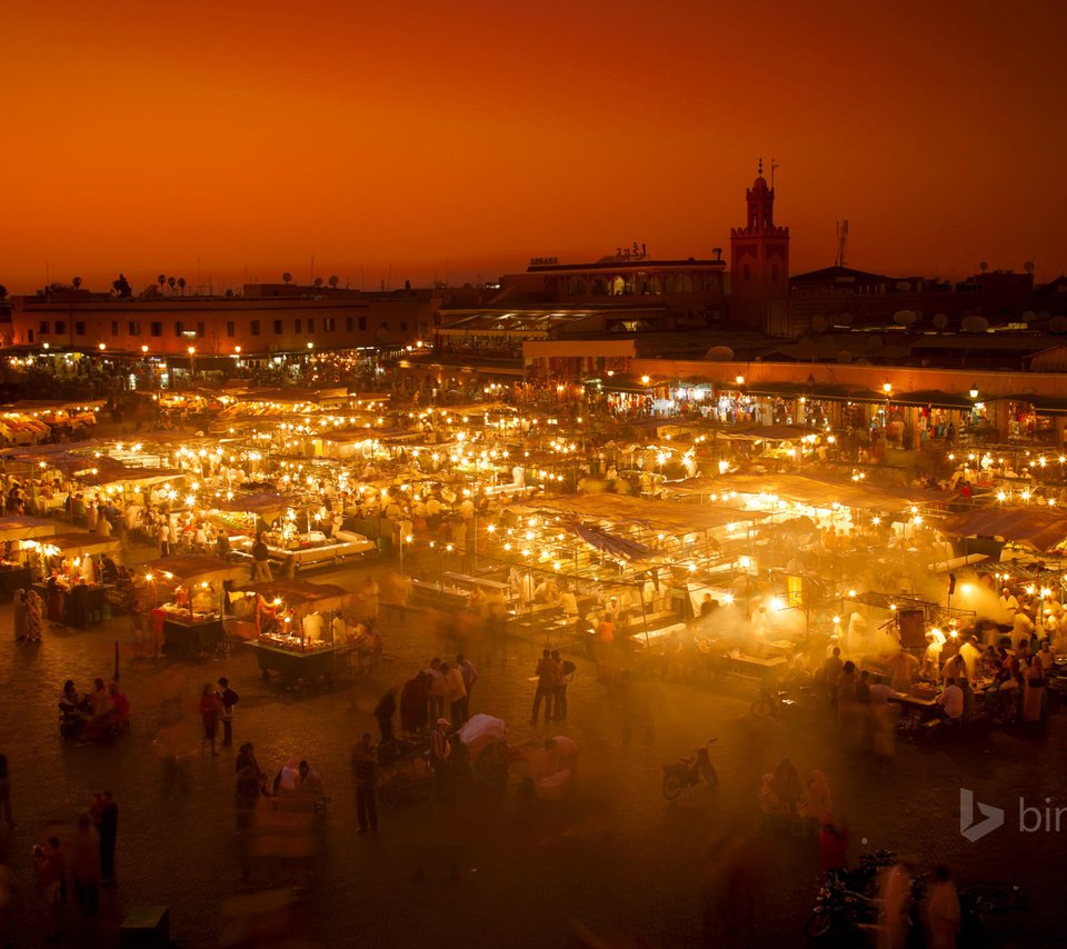 Обои огни, рынок, марракеш, марокко, площадь джемаа-эль-фна, lights, market, marrakech, morocco, the jemaa-el-fna разрешение 1920x1200 Загрузить