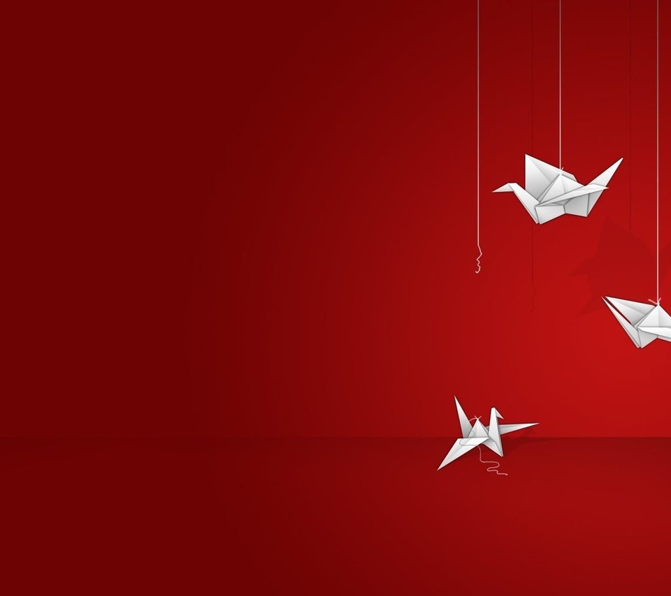 Обои вектор, графика, птицы, оригами, журавлик, красный фон, vector, graphics, birds, origami, crane, red background разрешение 1920x1200 Загрузить