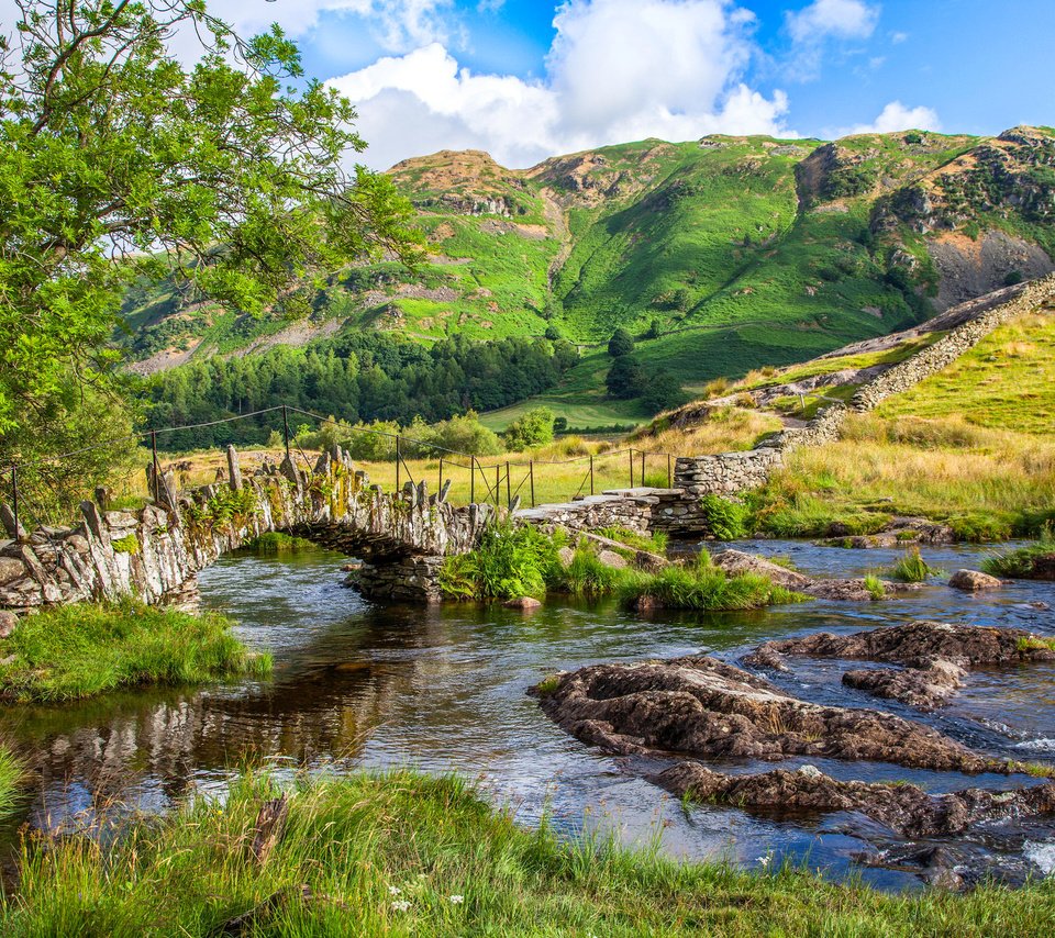 Обои река, горы, мост, англия, little langdale valley, river, mountains, bridge, england разрешение 2048x1365 Загрузить