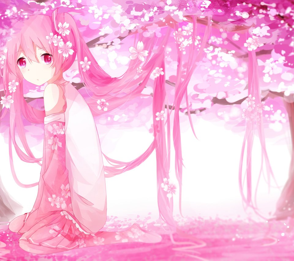 Обои цветы, sakura miku, арт, деревья, девушка, лепестки, аниме, вокалоид, сакура, flowers, art, trees, girl, petals, anime, vocaloid, sakura разрешение 2800x2031 Загрузить