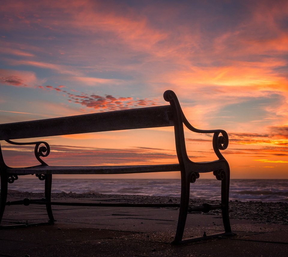 Обои небо, закат, скамья, the sky, sunset, bench разрешение 1999x1400 Загрузить