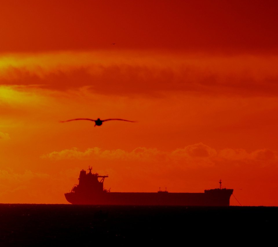 Обои закат, море, корабль, чайки, sunset, sea, ship, seagulls разрешение 2048x1310 Загрузить